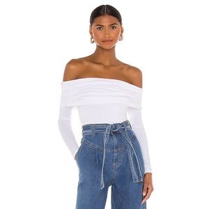Lovers & Friends Off Shoulder White Thong Bodysuit